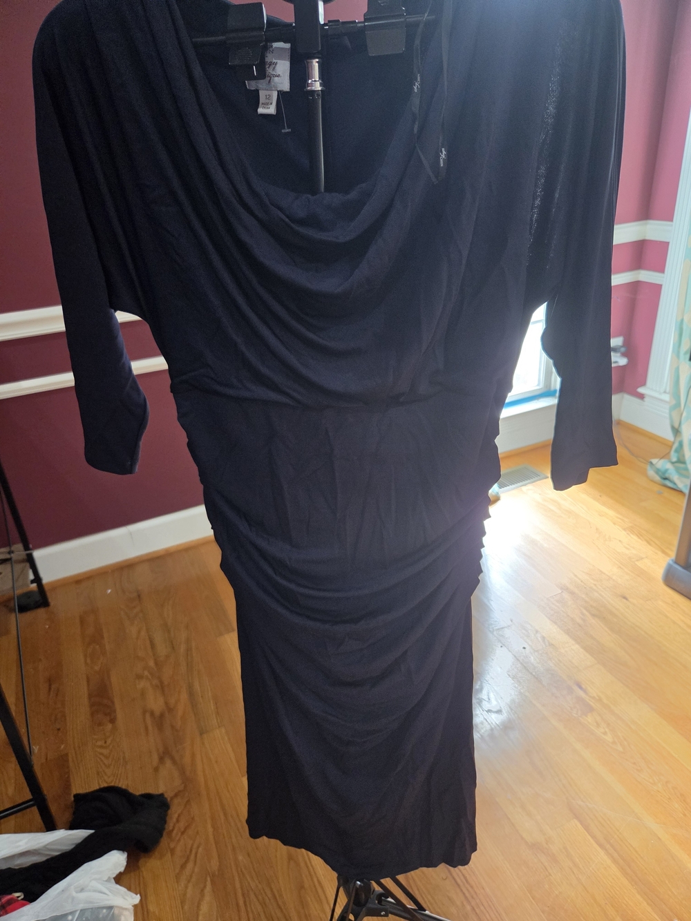 Suzi Chin for Maggy Boutique Black Draped Midi Dress